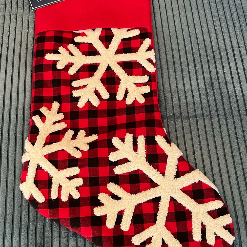 NWT buffalo plaid Christmas Stocking with Snowflakes